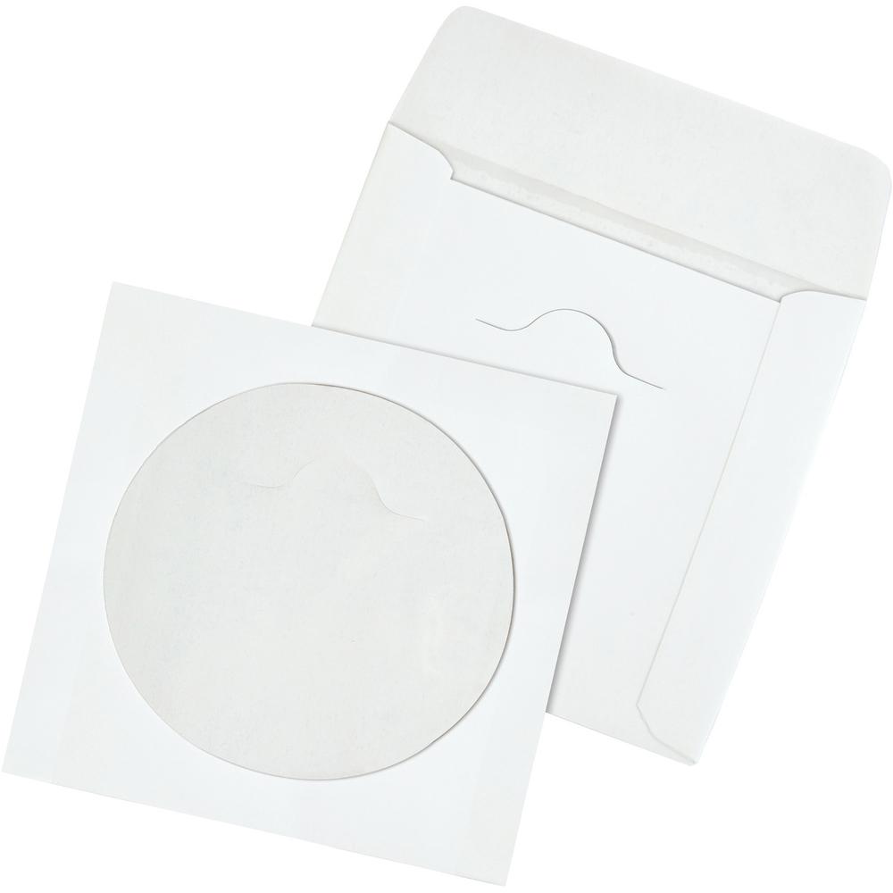 Quality Park Tech-No-Tear CD/DVD Sleeves - CD/DVD - 4 7/8" Width x 5" Length - Paper - 100 / Box - White. The main picture.