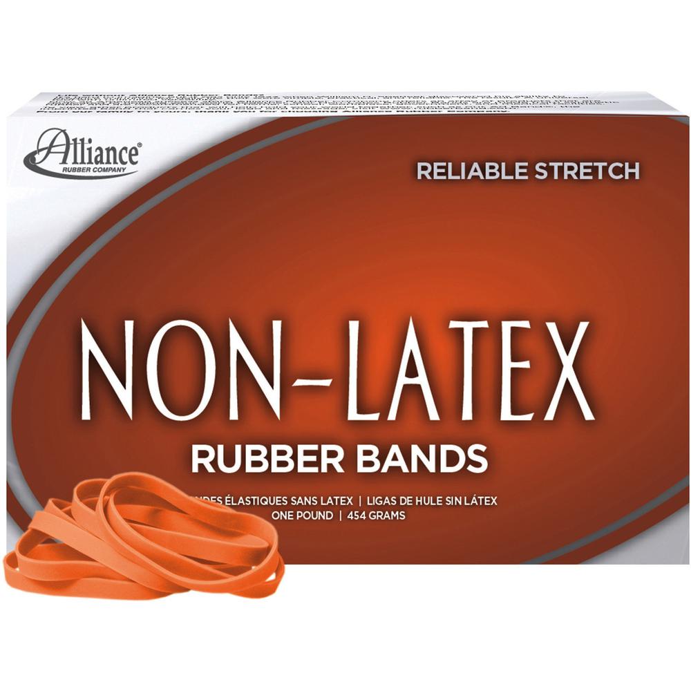 Alliance Rubber 37646 Non-Latex Rubber Bands - Size #64 - 1 lb. box contains approx. 380 bands - 3 1/2" x 1/4" - Orange. Picture 1