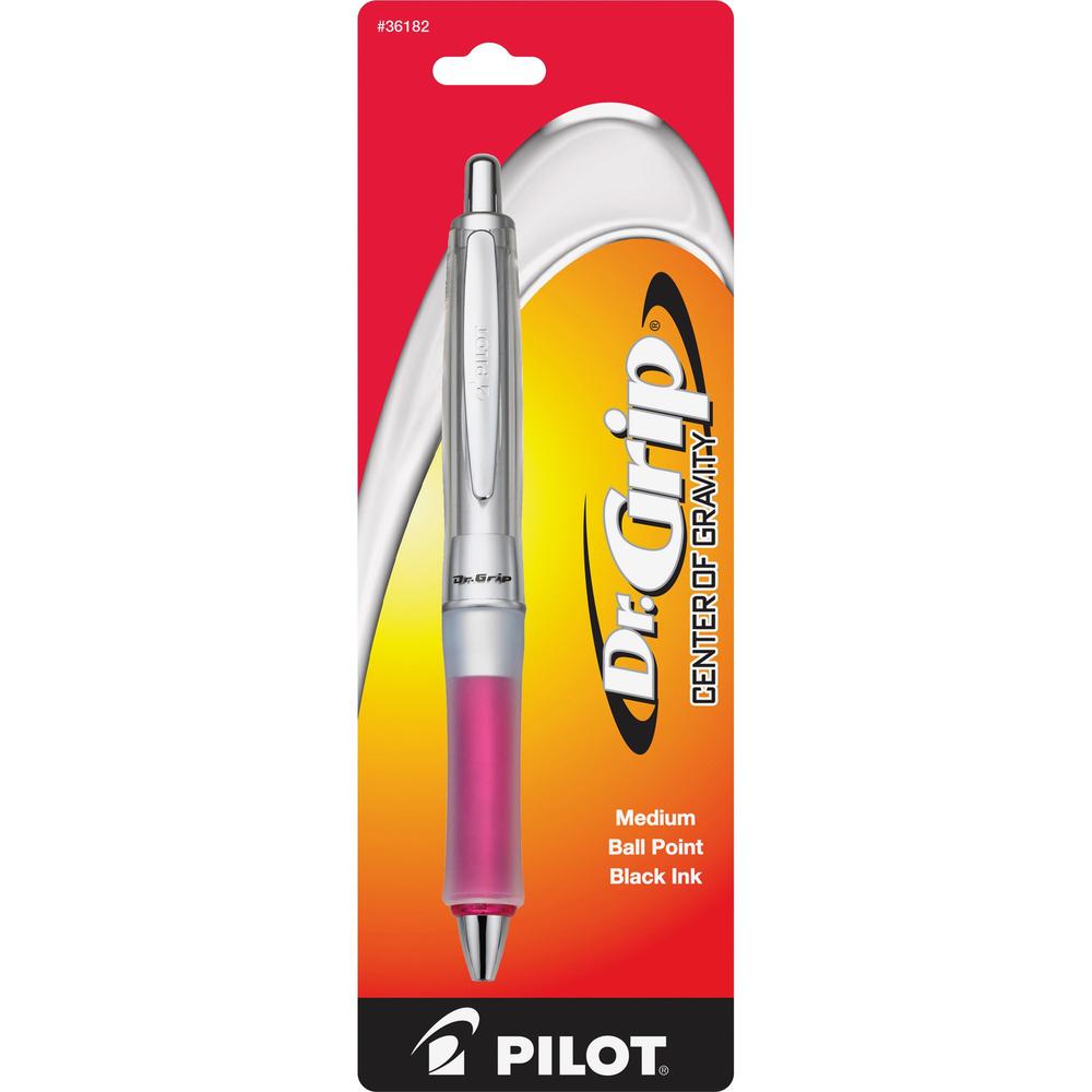 Pilot Dr. Grip Center of Gravity Retractable Ballpoint Pens - Medium Pen Point - 1 mm Pen Point Size - Refillable - Retractable - Black - Pink Barrel - 1 Each. Picture 1