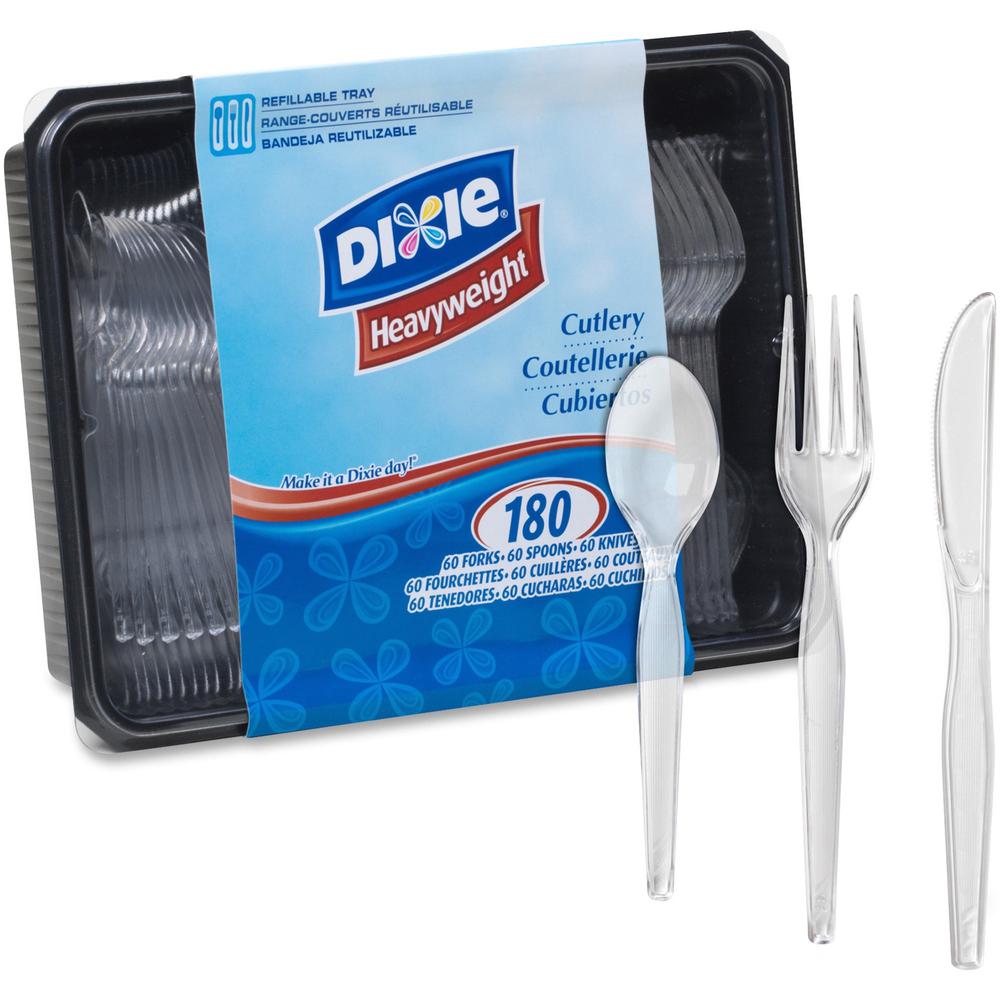 Dixie Heavyweight Disposable Forks, Knives & Teaspoons Keeper Pack Grab-N-Go by GP Pro - 180/Box - Cutlery Set - 60 x Teaspoon - 60 x Fork - 60 x Knife - Crystal. Picture 1