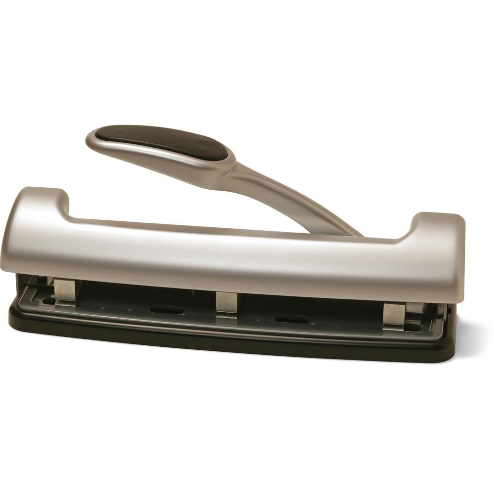 Officemate EZ Lever Adjustable 2-3 Hole Punch - 3 Punch Head(s) - 15 Sheet of 20lb Paper - 9/32" Punch Size - Silver. Picture 1