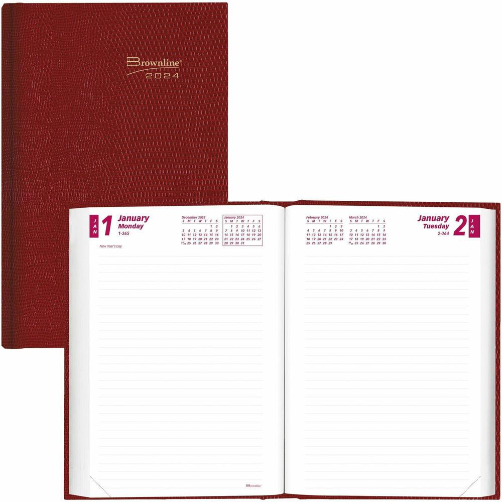 Brownline Untimed Daily Planner - Daily - January 2024 - December 2024 - 7 1/2" Sheet Size - Desktop - Red - 1 Each. Picture 1