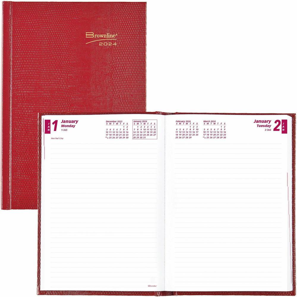 Brownline Daily Planner - Daily - 1 Year - January 2024 - December 2024 - 1 Day Single Page Layout - 5 3/4" x 8 1/4" Sheet Size - Desktop - Red CoverNotepad - 1 Each. Picture 1