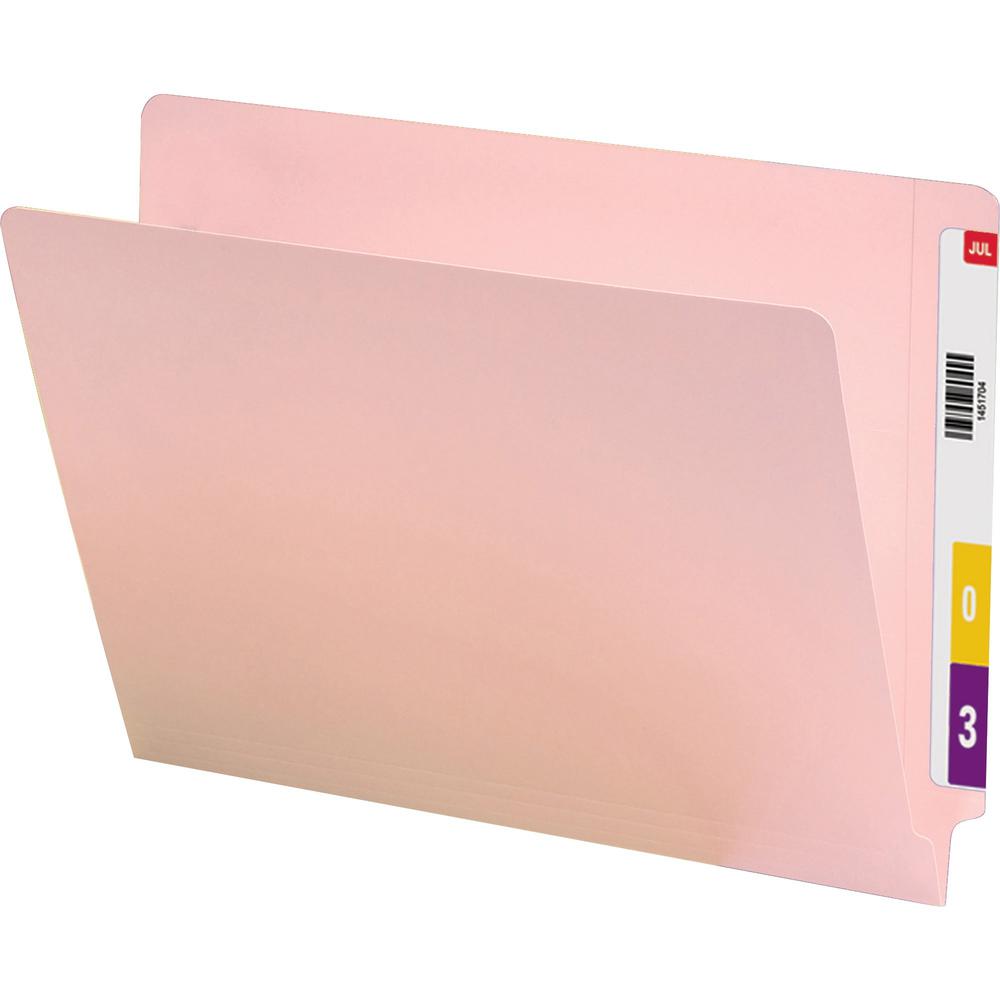 Smead Shelf-Master Straight Tab Cut Letter Recycled End Tab File Folder - 8 1/2" x 11" - Pink - 10% Recycled - 100 / Box. Picture 1
