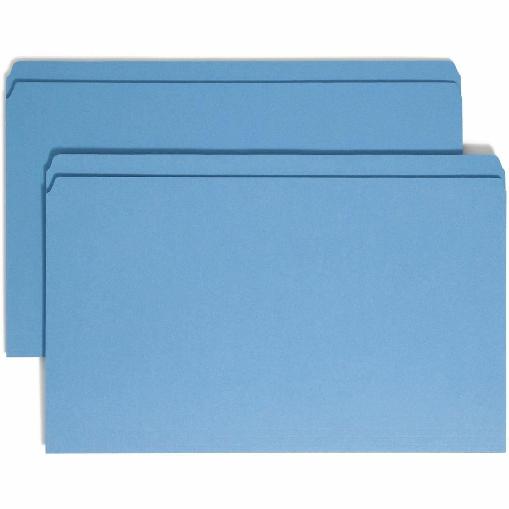 Smead Colored Straight Tab Cut Legal Recycled Top Tab File Folder - 8 1/2" x 14" - 3/4" Expansion - Blue - 10% Recycled - 100 / Box. Picture 1
