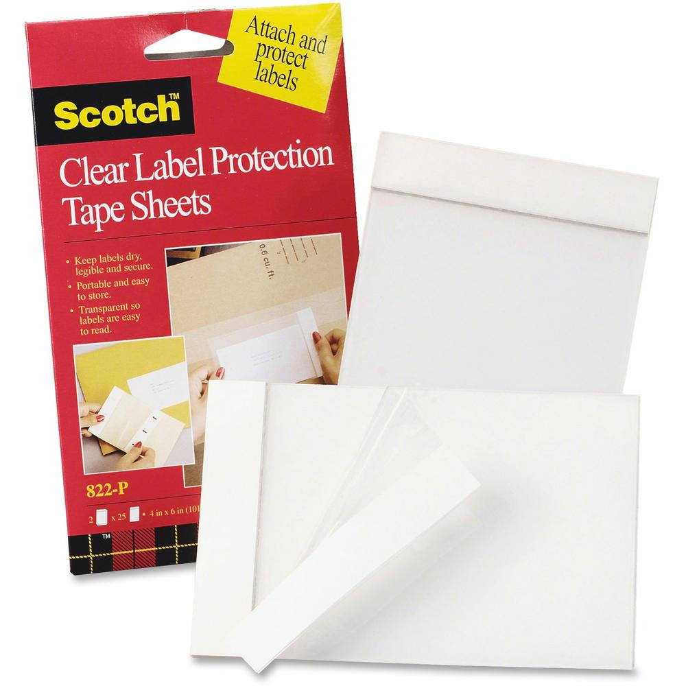 Scotch Label Protection Tape Sheets - 6" Length x 4" Width - Polypropylene Backing - For Repairing, Covering, Protecting - 2 / Pack - Clear. Picture 1