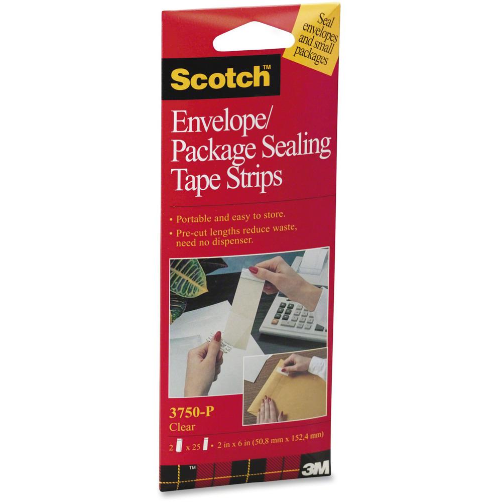 Scotch Envelope/Package Sealing Tape Strips - 6" Length x 2" Width - 3.1 mil Thickness - 3" Core - Synthetic Rubber Backing - Split Resistant, Moisture Resistant - For Protecting, Sealing, Packing - 2. Picture 1