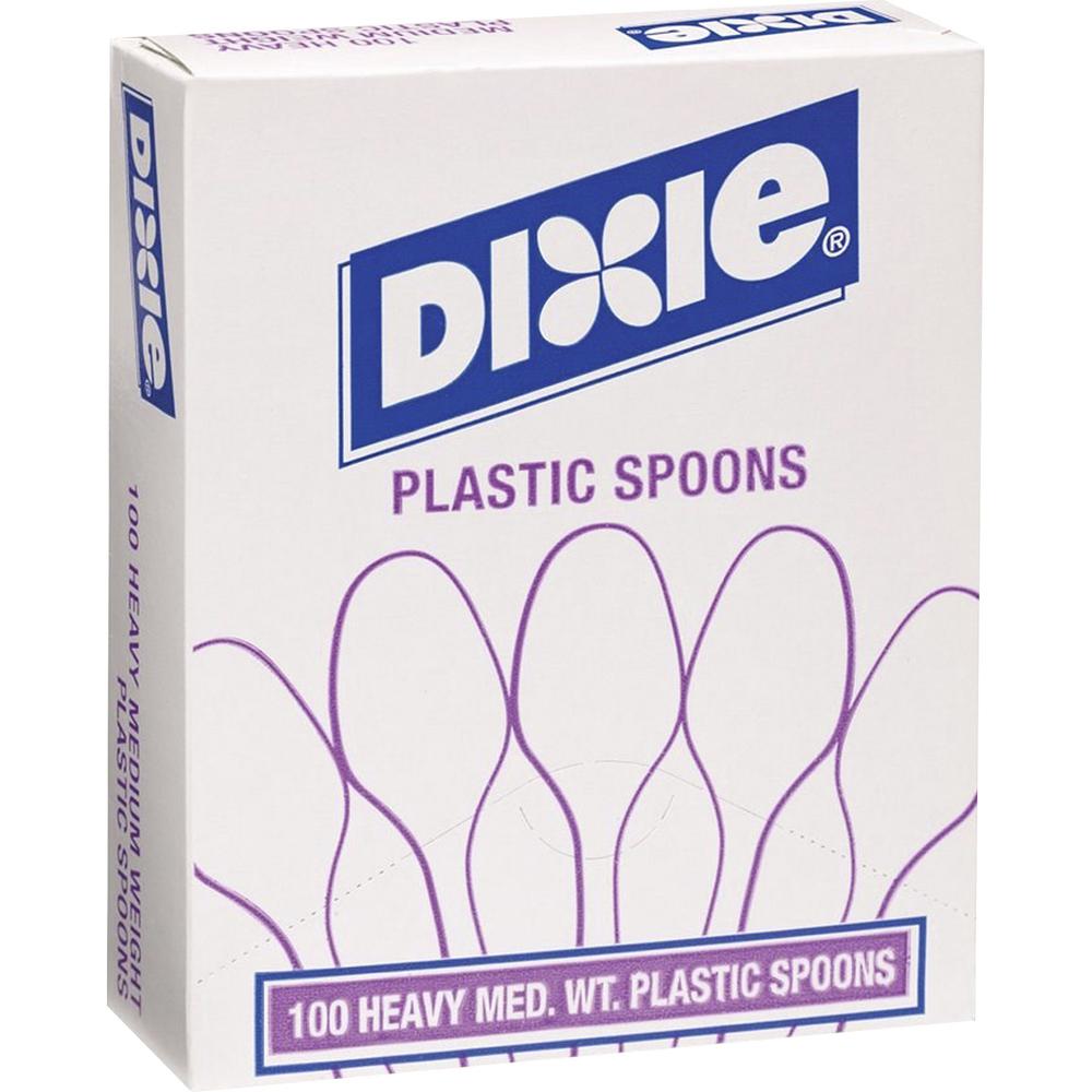 Dixie Heavy Medium-weight Disposable Soup Spoons Grab-N-Go by GP Pro - 100/Box - Soup Spoon - Plastic - White. The main picture.