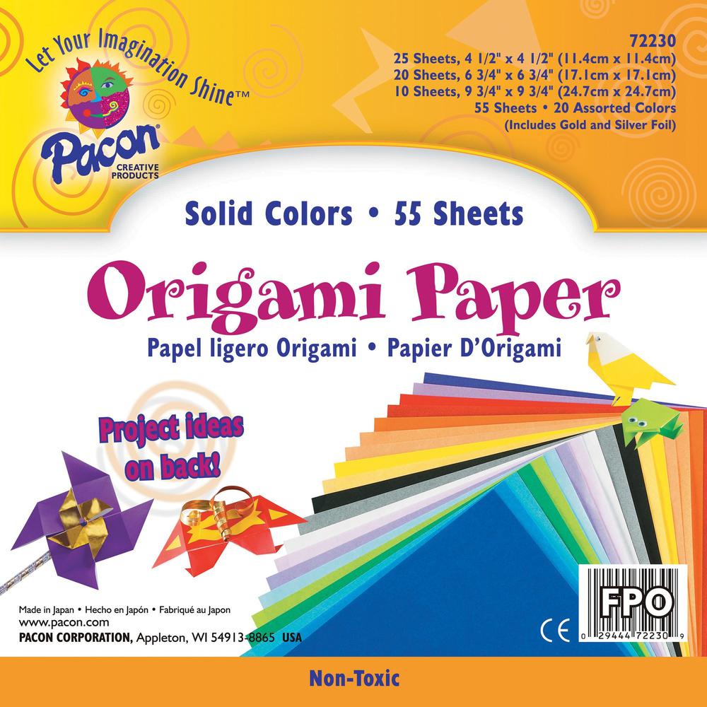 Pacon Origami Paper - Craft, Art - 9.75"Height x 9.75"Width - 55 / Pack - Assorted. Picture 1