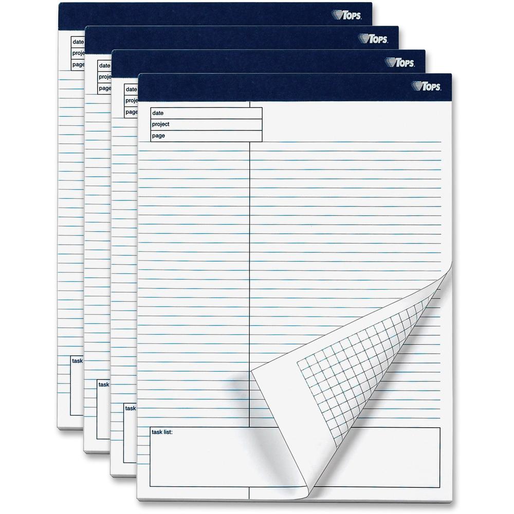 TOPS Project Planning Pads - 8 1/2" x 11 3/4" Sheet Size - White - Chipboard - Perforated - 4 / Pack. Picture 1