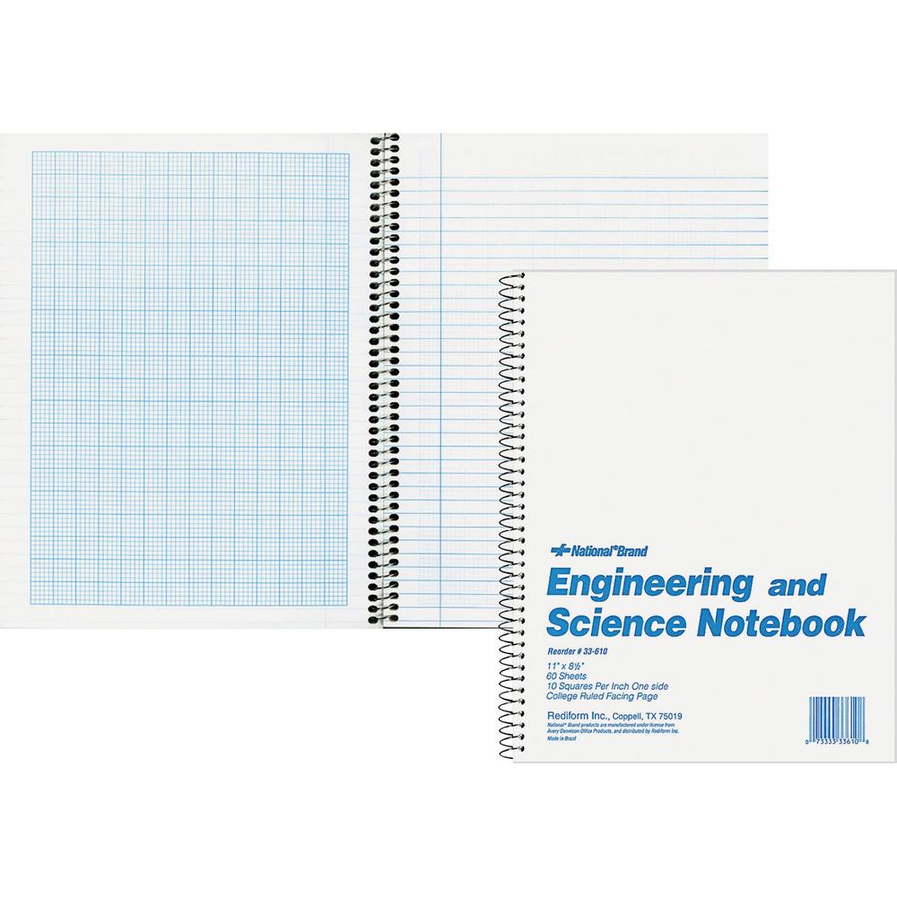 Rediform Engineering and Science Notebook - Letter - 60 Sheets - Wire Bound - Both Side Ruling Surface - Light Blue Margin - 16 lb Basis Weight - Letter - 8 1/2" x 11" - White Paper - White Cover - Un. Picture 1
