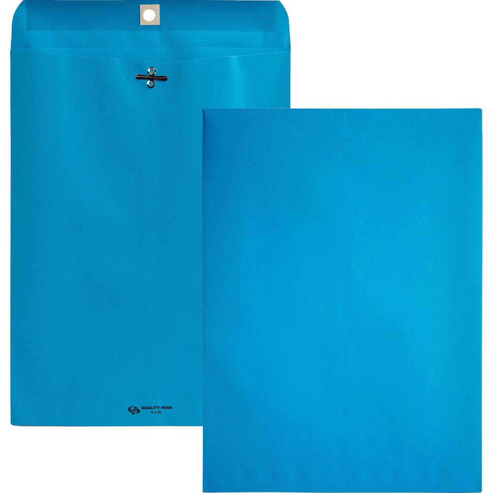 Quality Park 9 x 12 Clasp Envelopes with Deeply Gummed Flaps - Clasp - #90 - 9" Width x 12" Length - 28 lb - Clasp - Wove - 10 / Pack - Blue. Picture 1
