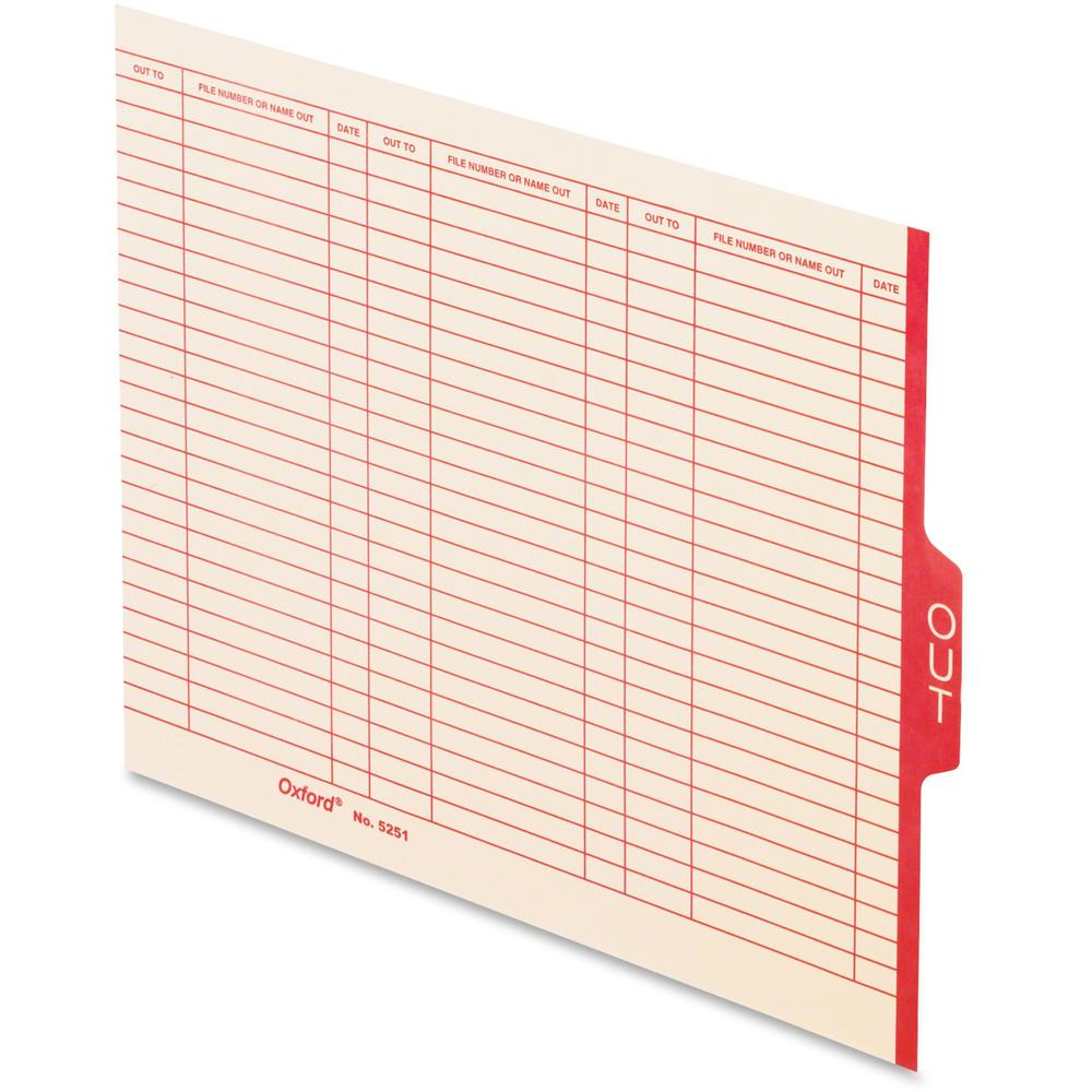 Pendaflex End Tab Out Guides - Printed Tab(s) - 8.5" Divider Width x 11" Divider Length - Letter - Manila Manila, Red Divider - Recycled - Heavyweight - 100 / Box. Picture 1