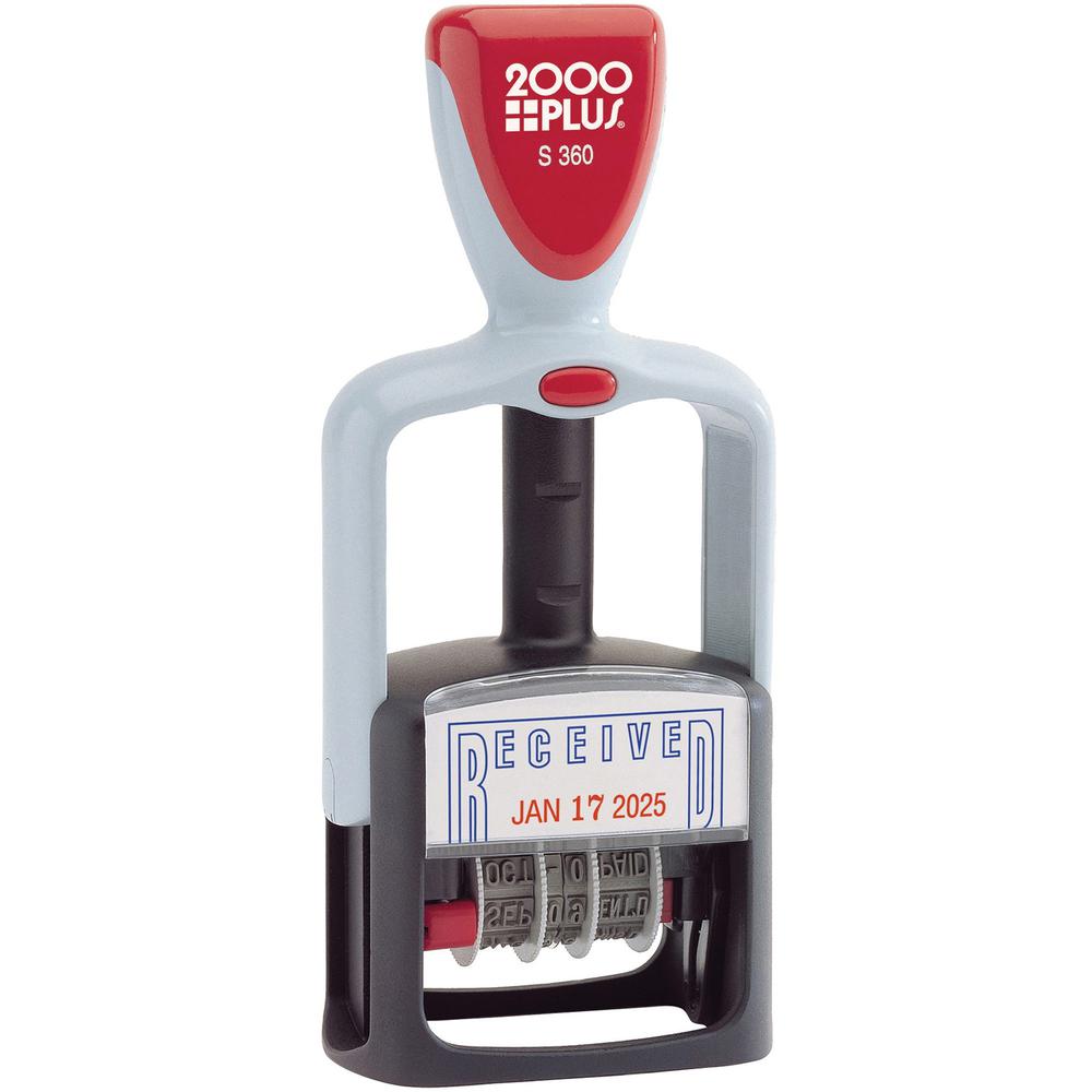 COSCO 2000 Plus S360 RECEIVED Two-Color Dater - Message/Date Stamp - "RECEIVED" - 1" Impression Width - 4 Bands - Blue, Red - Plastic Plastic - 1 Each. The main picture.