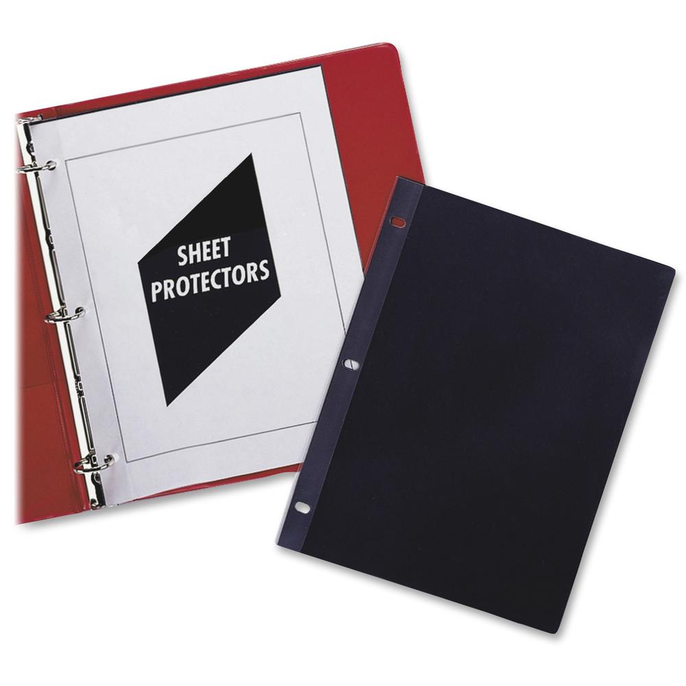 C-Line Sheet Protectors - 2 x Sheet Capacity - For Letter 8 1/2" x 11" Sheet - 3 x Holes - Ring Binder - Rectangular - Clear, Black - Polypropylene - 50 / Box. Picture 1