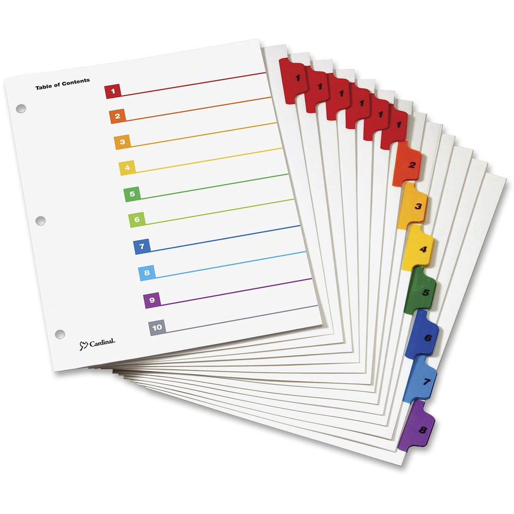 Cardinal OneStep 8-tab Table of Content Dividers - 6 x Divider(s) - 8 Printed Tab(s) - Digit - 1-8 - 8 Tab(s)/Set - 8.5" Divider Width x 11" Divider Length - 3 Hole Punched - Multicolor Divider - Mult. Picture 1
