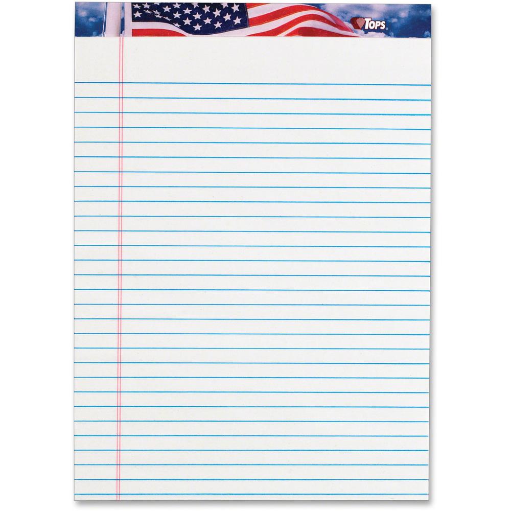 TOPS American Pride Legal Rule Writing Pad - 50 Sheets - Legal Ruled - 16 lb Basis Weight - 8 1/2" x 11 3/4" - 2.38" x 11.8" x 8.5" - White Paper - Ink Resistant, Smooth, Perforated, Acid-free - 12 / . Picture 1