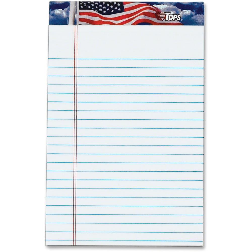 TOPS American Pride Writing Tablet - 50 Sheets - Strip - 16 lb Basis Weight - Jr.Legal - 5" x 8" - 8" x 5" - White Paper - Perforated, Heavyweight, Bleed Resistant, Acid-free - 1 Dozen. Picture 1
