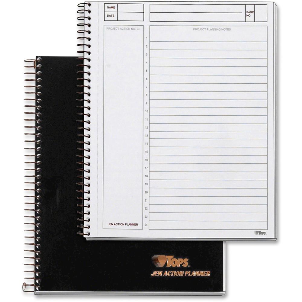 Tops 63827 Journal Entry Notetaking Planner Pad - 84 Sheets - Wire Bound - 20 lb Basis Weight - 6 3/4" x 8 1/2" - White Paper - Black Cover - Perforated, Unpunched - 1 Each. Picture 1