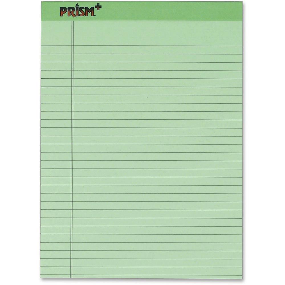 TOPS Prism Plus Wide Rule Green Legal Pad - 50 Sheets - Strip - 16 lb Basis Weight - 8 1/2" x 11 3/4" - 11.75" x 8.5" - Green Paper - Perforated, Rigid, Heavyweight, Bleed Resistant, Acid-free, Unpunc. Picture 1