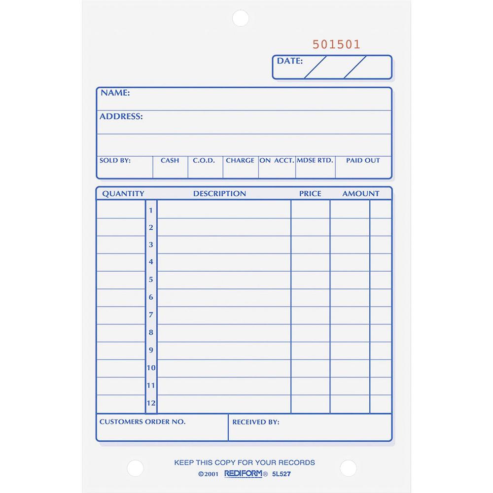 Rediform Carbonless Sales Forms - 50 Sheet(s) - 2 PartCarbonless Copy - 4.25" x 6.37" Sheet Size - Assorted Sheet(s) - Recycled - 1 Each. Picture 1