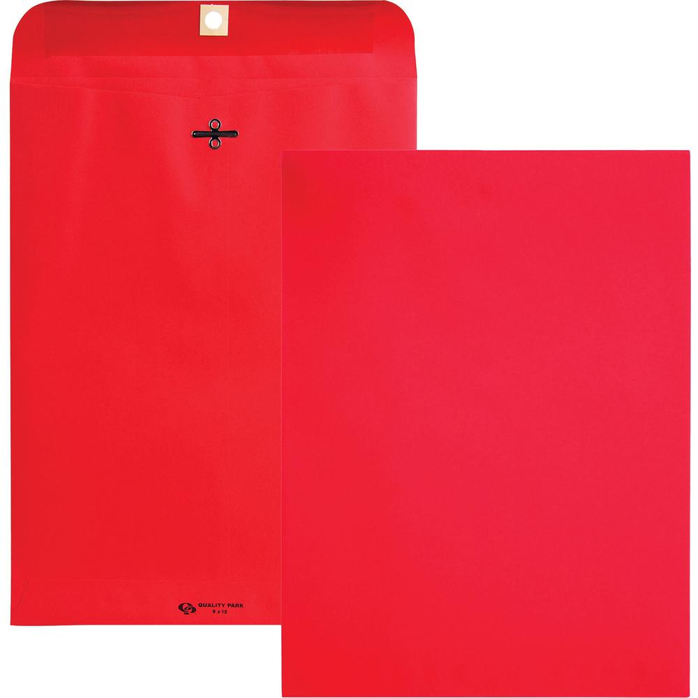Quality Park Brightly Colored 9x12 Clasp Envelopes - Clasp - #90 - 9" Width x 12" Length - 28 lb - Clasp - Paper - 10 / Pack - Red. Picture 1