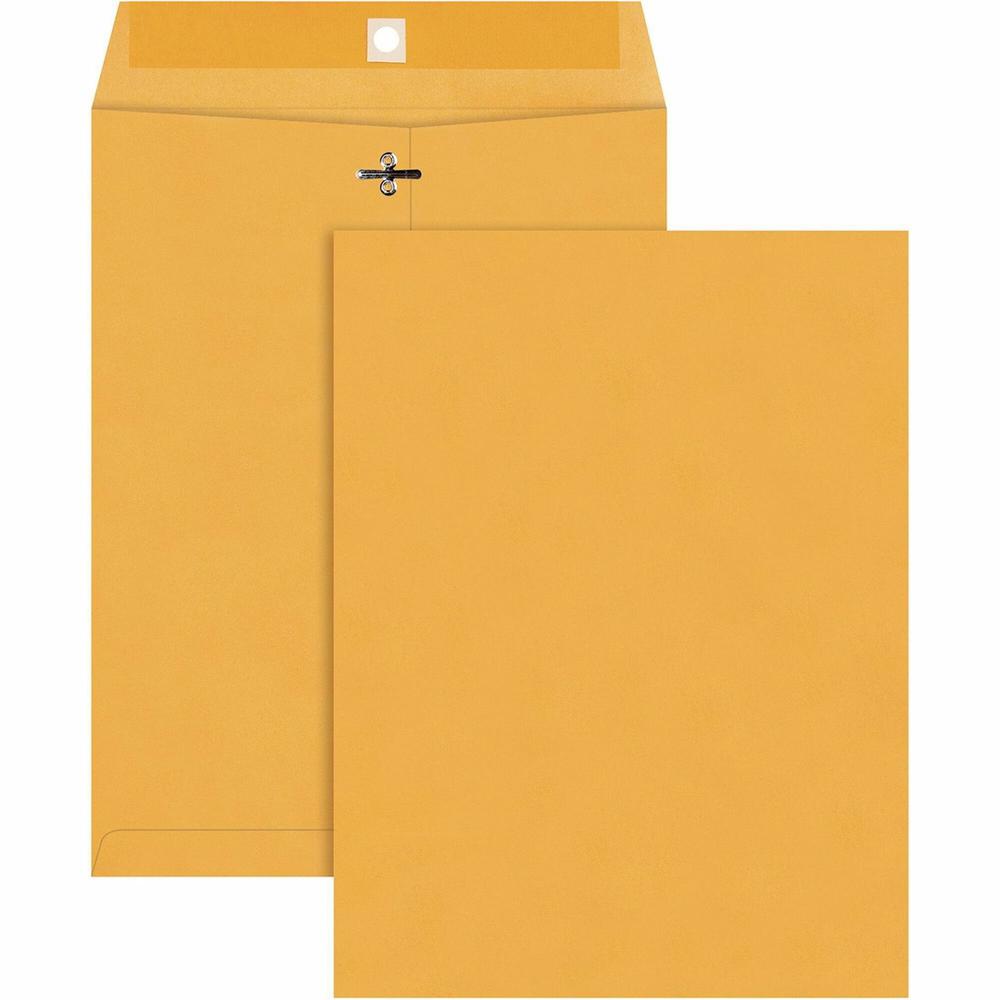 Quality Park 20% Recycled Clasp Envelopes with Deeply Gummed Flaps - #90 - 9" Width x 12" Length - 28 lb - Clasp - Kraft Paper - 100 / Box - Brown. Picture 1