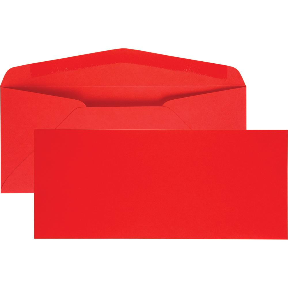 Quality Park No. 10 Bright Red Envelopes - Business - #10 - 4 1/8" Width x 9 1/2" Length - 60 lb - Adhesive - 25 / Pack - Red. Picture 1