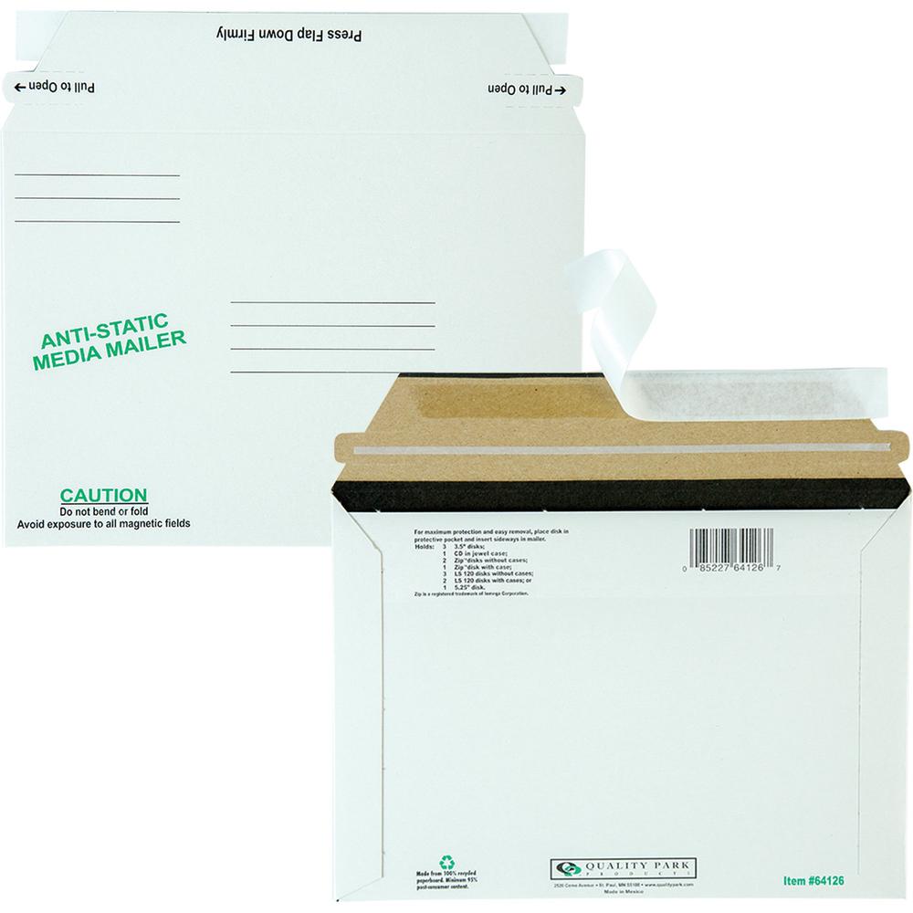 Quality Park Economy Disk/CD Mailers - CD/DVD - 6" Width x 8 5/8" Length - Self-sealing - Fiberboard - 25 / Box - White. The main picture.