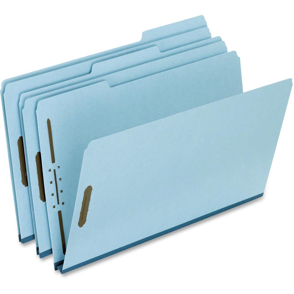 Pendaflex Fastener Folder - 8 1/2" x 14" - 2 Fastener(s) - Top Tab Location - Assorted Position Tab Position - Pressboard - Blue - 60% Recycled - 25 / Box. Picture 1