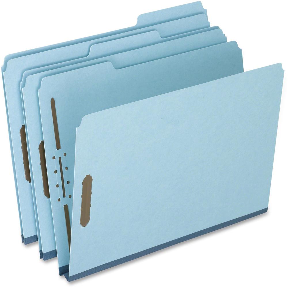 Pendaflex Fastener Folder - 8 1/2" x 11" - 2 Fastener(s) - Top Tab Location - Assorted Position Tab Position - Pressboard - Blue - 60% Recycled - 25 / Box. Picture 1
