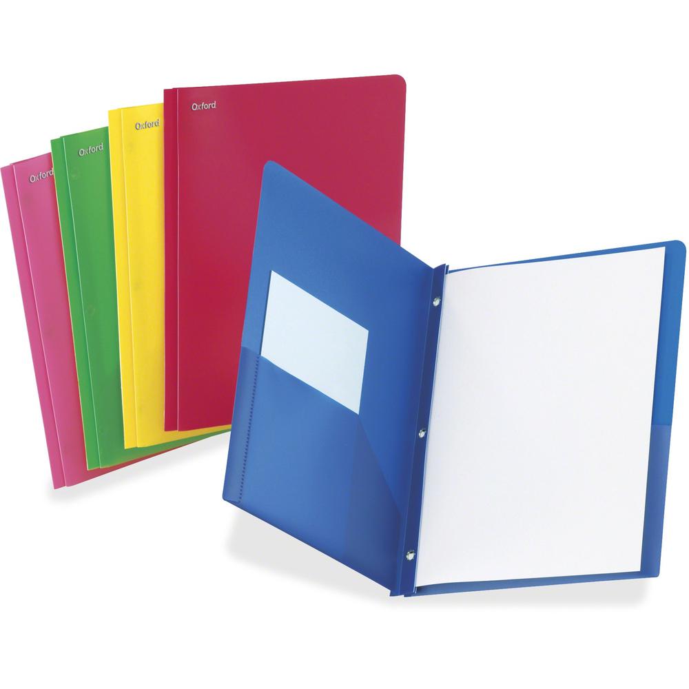TOPS Letter Pocket Folder - 8 1/2" x 11" - 100 Sheet Capacity - Prong Fastener - 1/2" Fastener Capacity - 2 Pocket(s) - Polypropylene - Blue, Red, Pink, Green, Yellow - 25 / Box. Picture 1
