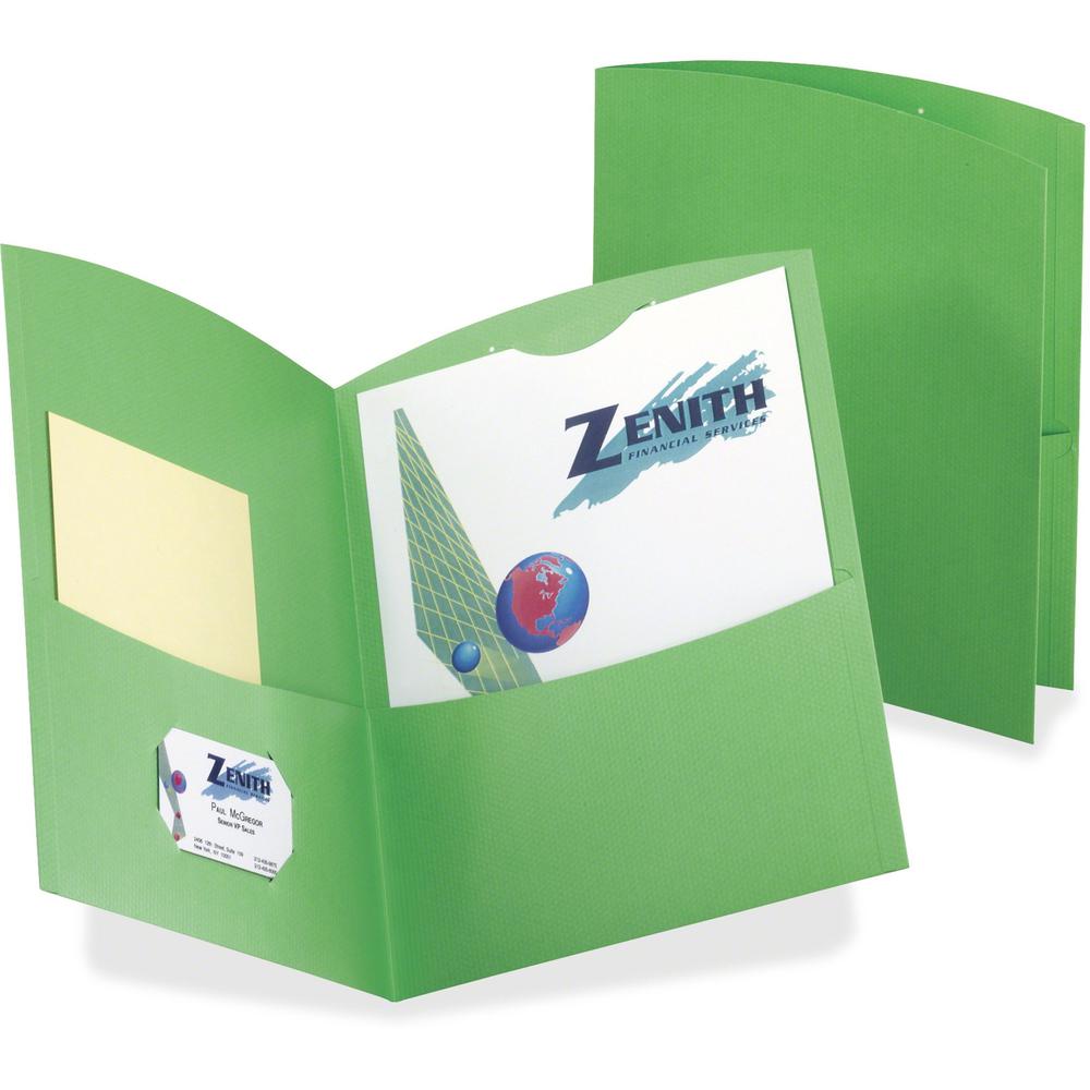 TOPS Contour Letter Recycled Pocket Folder - 8 1/2" x 11" - 100 Sheet Capacity - 2 Pocket(s) - Embossed Paper, Stock - Green - 100% Fiber Recycled - 25 / Box. Picture 1