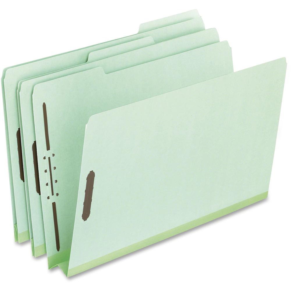 Pendaflex Pressboard Folders with Fastener - 8 1/2" x 14" - 2" Expansion - 2 Fastener(s) - Top Tab Location - Assorted Position Tab Position - Pressboard - Green - 60% Recycled - 25 / Box. Picture 1