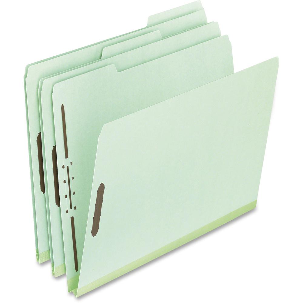 Pendaflex Pressboard Folders with Fastener - 8 1/2" x 11" - 1" Expansion - 2 Fastener(s) - Top Tab Location - Assorted Position Tab Position - Pressboard - Green - 60% Recycled - 25 / Box. Picture 1
