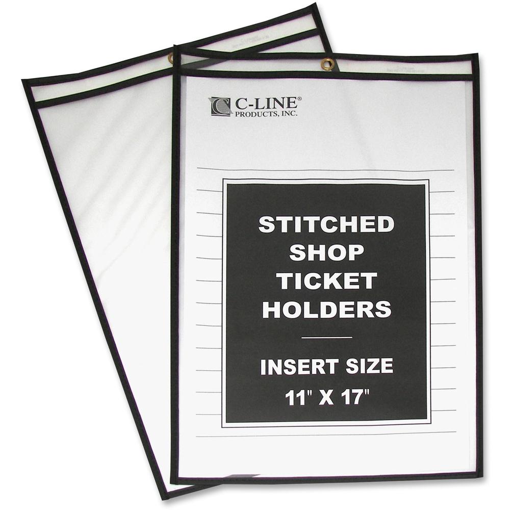 C-Line Shop Ticket Holders, Stitched - Both Sides Clear, 11 x 17, 25/BX, 46117. Picture 1