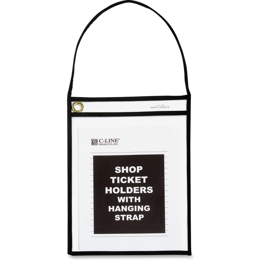 C-Line Shop Ticket Holders With Hanging Straps, Stitched - Black, Both Sides Clear, 9 X 12, 15/BX, 41922. Picture 1
