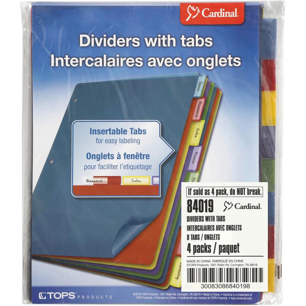 Cardinal Extra-tough Poly Dividers - 8 Tab(s)/Set - Letter - 8.50" Width x 11" Length - 3 Hole Punched - Polypropylene Divider - Multicolor Tab(s) - 4 / Pack. The main picture.
