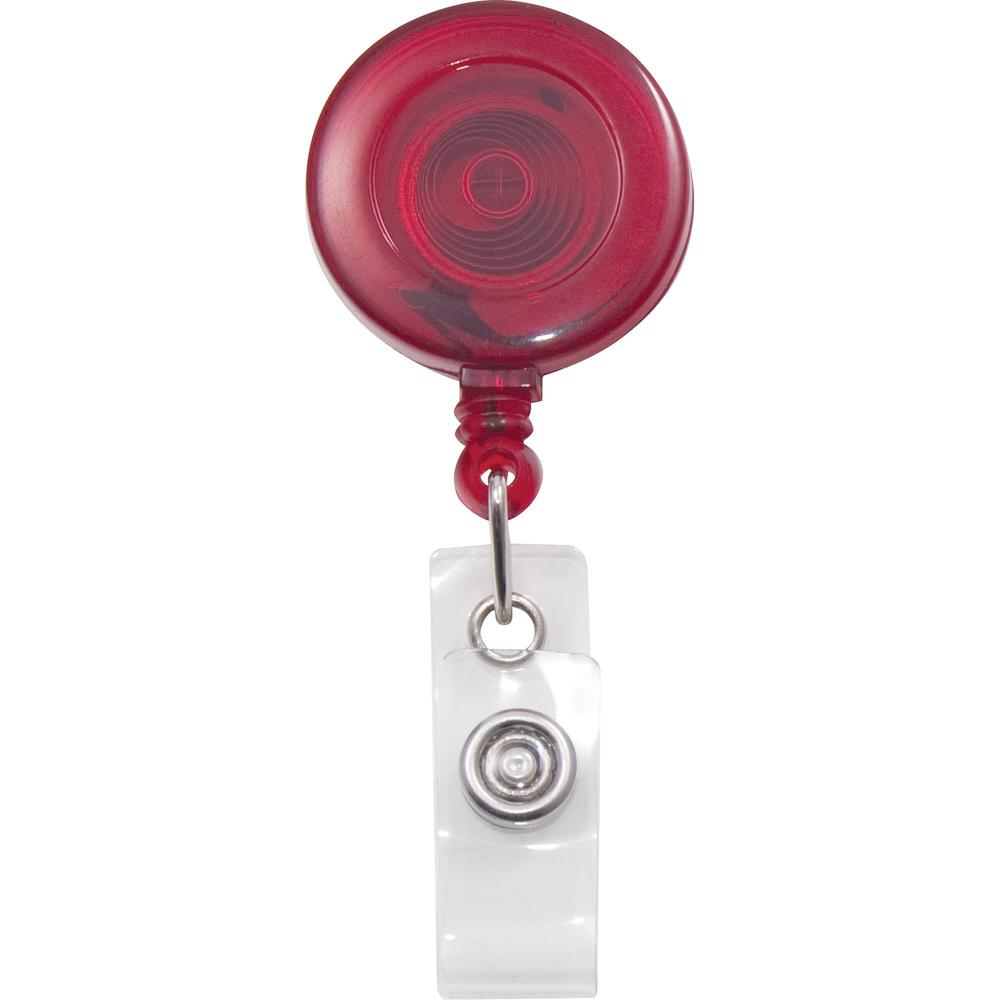 Advantus Translucent Retractable ID Card Reel with Snaps - Nylon, Metal - 12 / Pack - Translucent Red. Picture 1