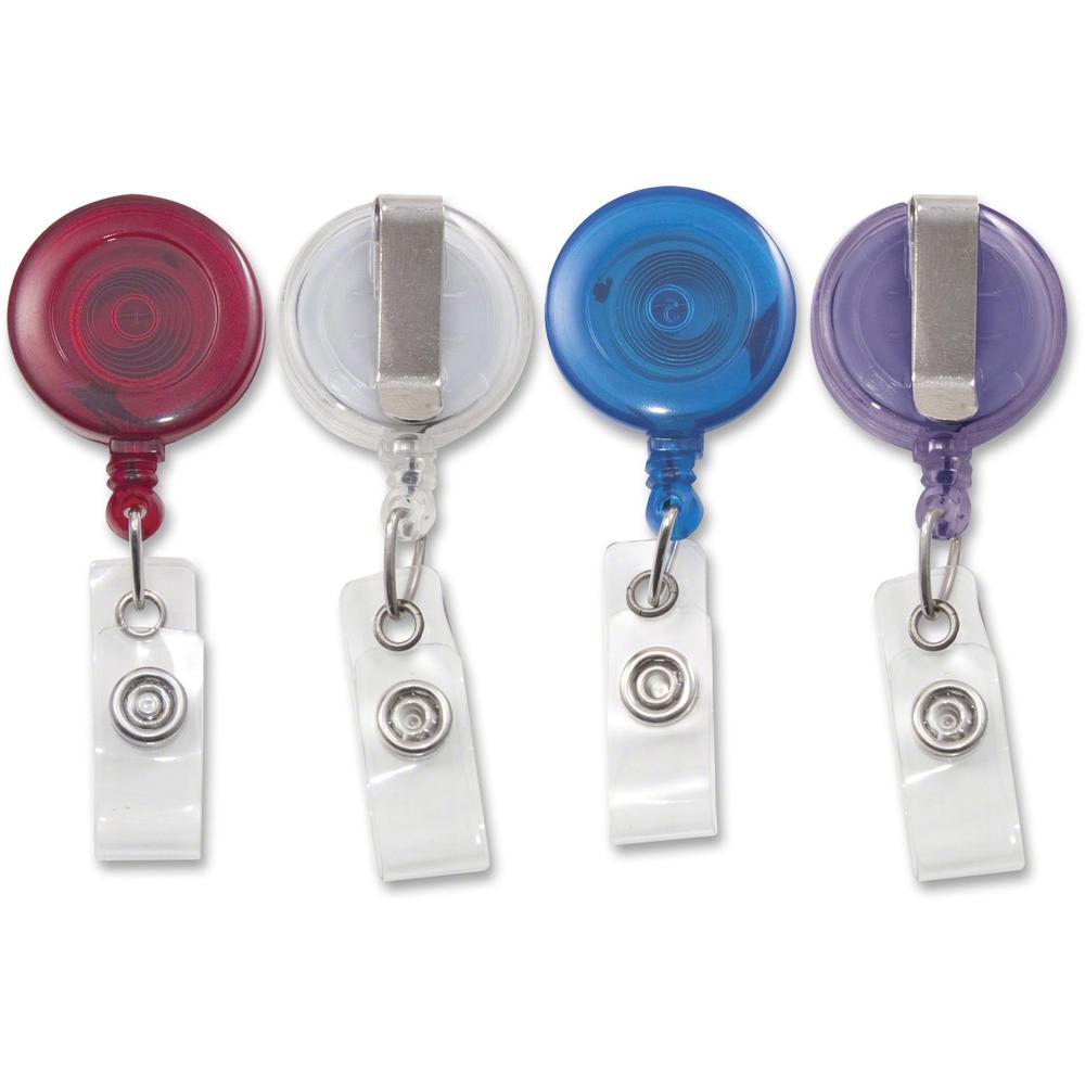 Advantus Retracting ID Card Reel with Belt Clip - 4 / Pack - Translucent Assorted. Picture 1