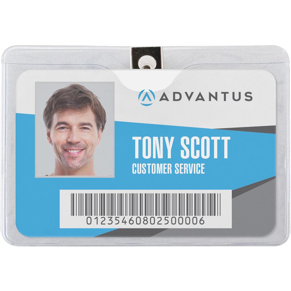 Advantus Horizontal Badge Holder with Clip - 4" x 3" - Vinyl - 50 / Pack - Clear. The main picture.
