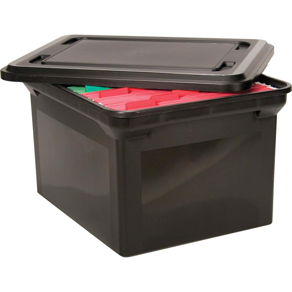 Advantus File Tote with lid - External Dimensions: 19" Width x 15.5" Depth - Media Size Supported: Letter, Legal - Plastic - Black - For File - 1 Each. Picture 1