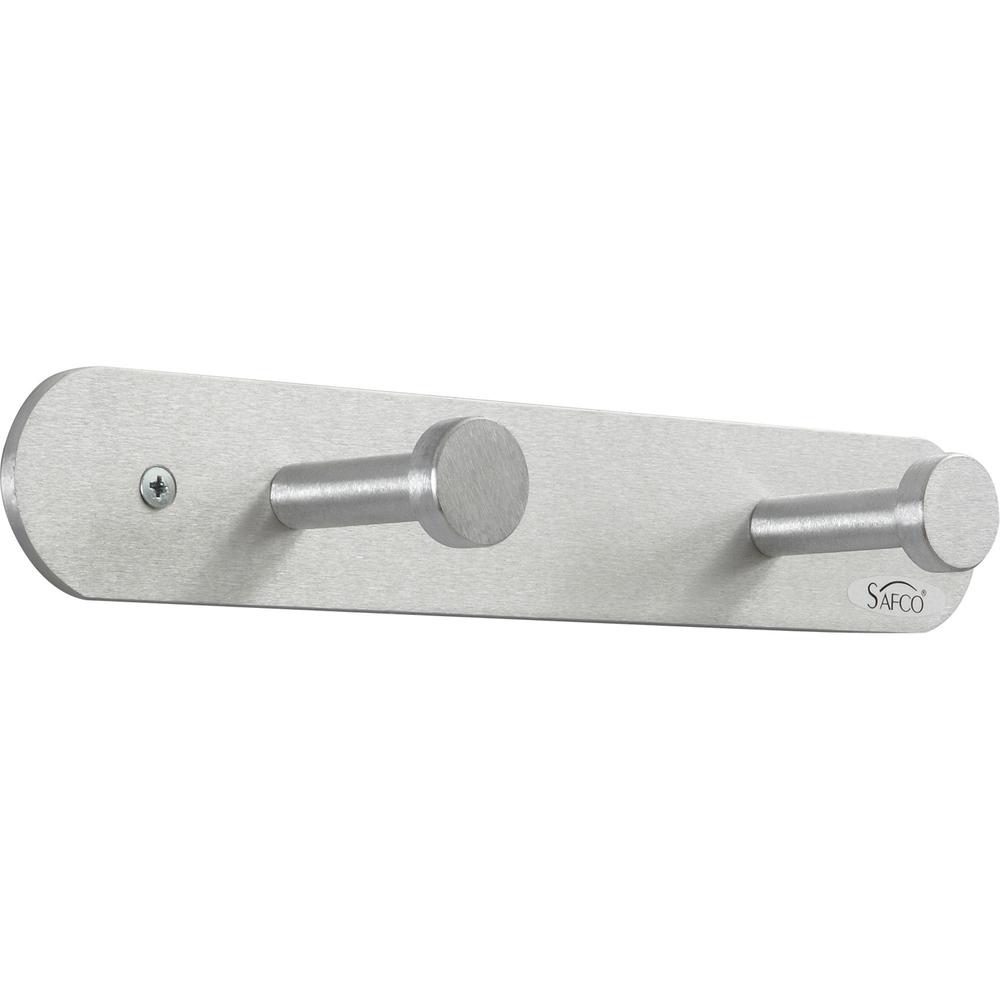 Safco Nail Head Coat Hook - 2 Hooks - 20 lb (9.07 kg) Capacity - 1" Size - for Garment - Aluminum - Silver - 1 Each. Picture 1