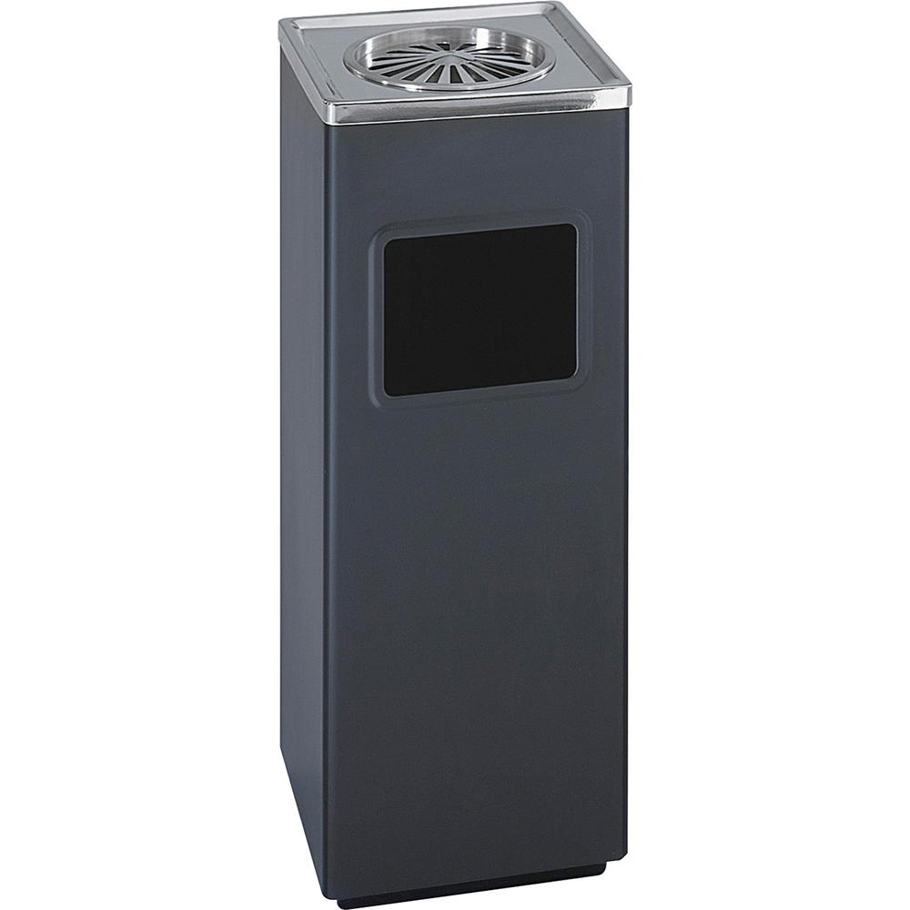 Safco Sandless Square Ash Urn/Trash Receptacle - 3 gal Capacity - Square - 24.8" Height x 9.5" Width x 9.5" Depth - Stainless Steel - Black - 1 Each. Picture 1