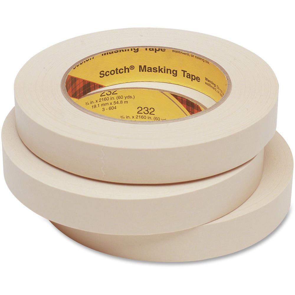 Scotch High-Performance Masking Tape - 60.15 yd Length x 0.47" Width - 6.3 mil Thickness - 3" Core - Rubber Backing - For Bundling, Holding, Protecting - 1 / Roll - Tan. Picture 1
