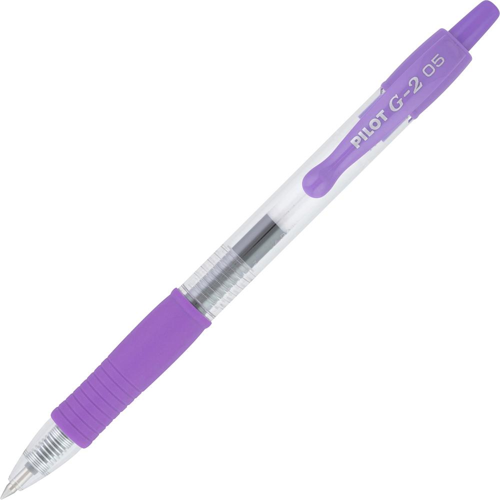 Pilot G2 Gel Ink Rolling Ball Pen - Extra Fine Pen Point - 0.5 mm Pen Point Size - Refillable - Retractable - Purple Gel-based Ink - Clear Barrel - 1 Dozen. Picture 1