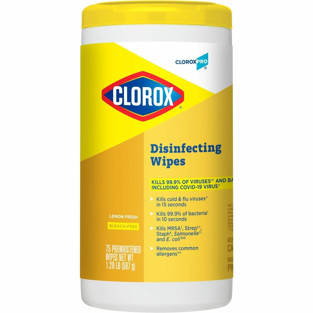 CloroxPro&trade; Disinfecting Wipes - Lemon Fresh - Yellow - Soft Cloth - 75 - 1 Each. Picture 1