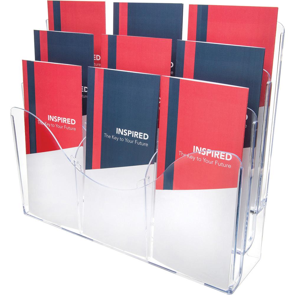 Deflecto Three Tier Document Organizer with Dividers - 9 Compartment(s) - 6 Divider(s) - 3 Tier(s) - 11.5" Height x 13.5" Width x 3.5" DepthDesktop - Clear - 1 Each. Picture 1