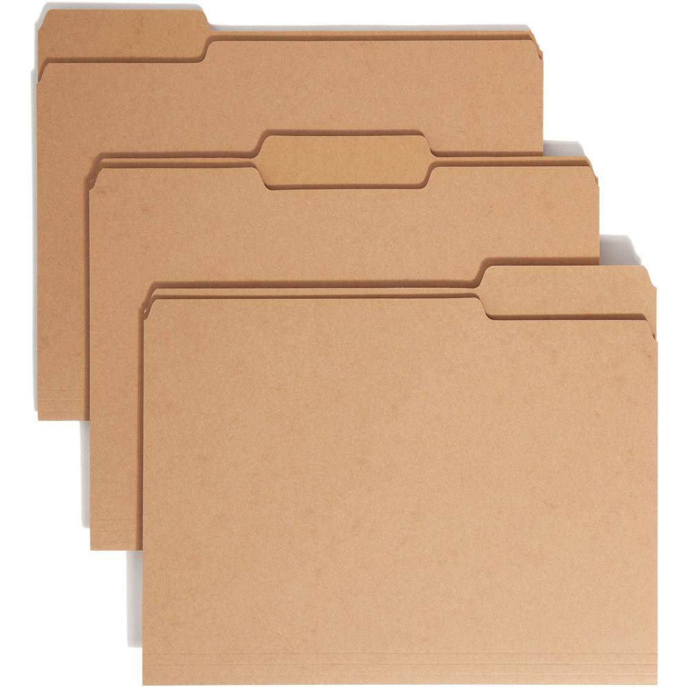 Smead 1/3 Tab Cut Letter Recycled Top Tab File Folder - Letter - 8.5" x 11" - 1/3 Tab Cut - 50 / Box - 17pt. - Kraft. The main picture.