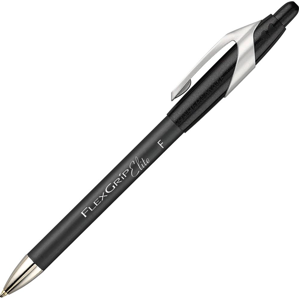 Paper Mate FlexGrip Elite Retractable Ballpoint Pens - Fine Pen Point - 0.8 mm Pen Point Size - Refillable - Retractable - Black - Black Rubber Barrel - 1 Dozen. Picture 1
